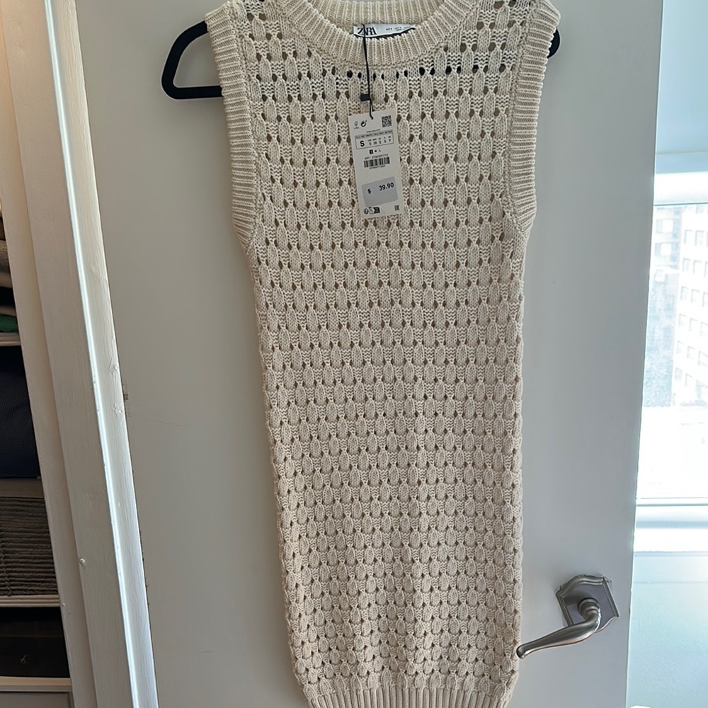 Zara Ivory Knit Sleeveless Dress